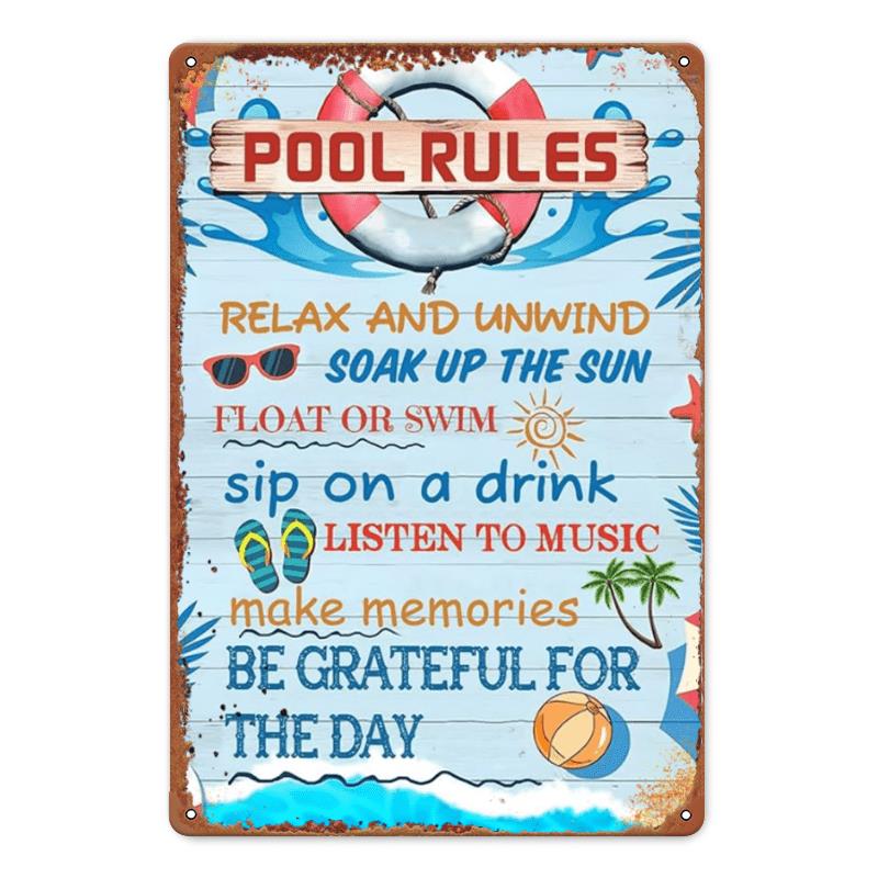 Vintage Pool Rules Metal Sign Rustic Wall Art Easy Hang PreDrilled Holes Weatherproof Suitable for Home Bar CafeFarmh