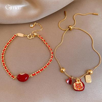 18 Karat echt vergoldetes neues chinesisch rotes Zirkon Apfelarmband leichtes Luxusarmband exquisites Schmuckstück