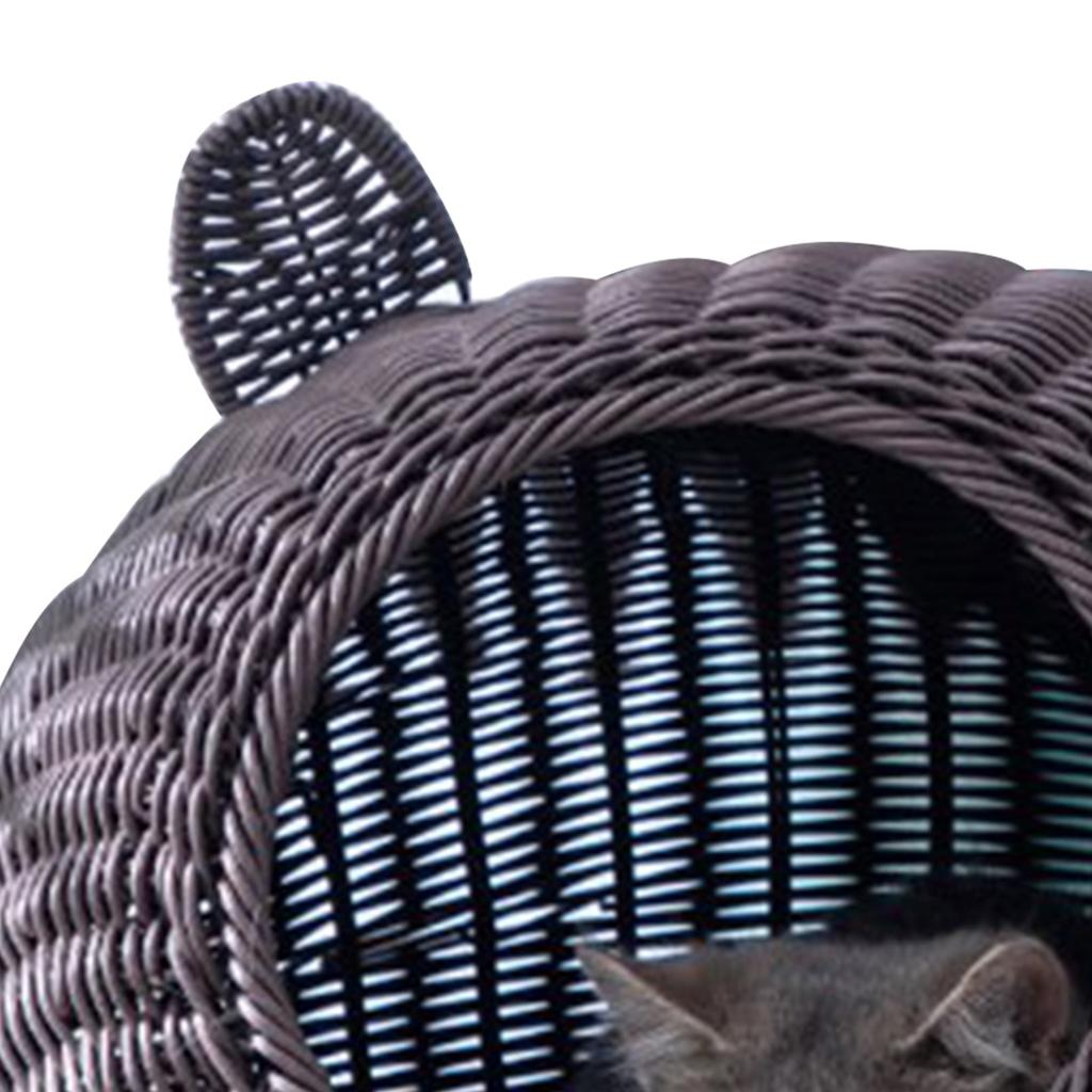 Legowisko dla kota Urocze kocie uszy imitujące rattan Tkane ręcznie Oddychające Przez cały rok Zmywalne Półzamknięte dla kota