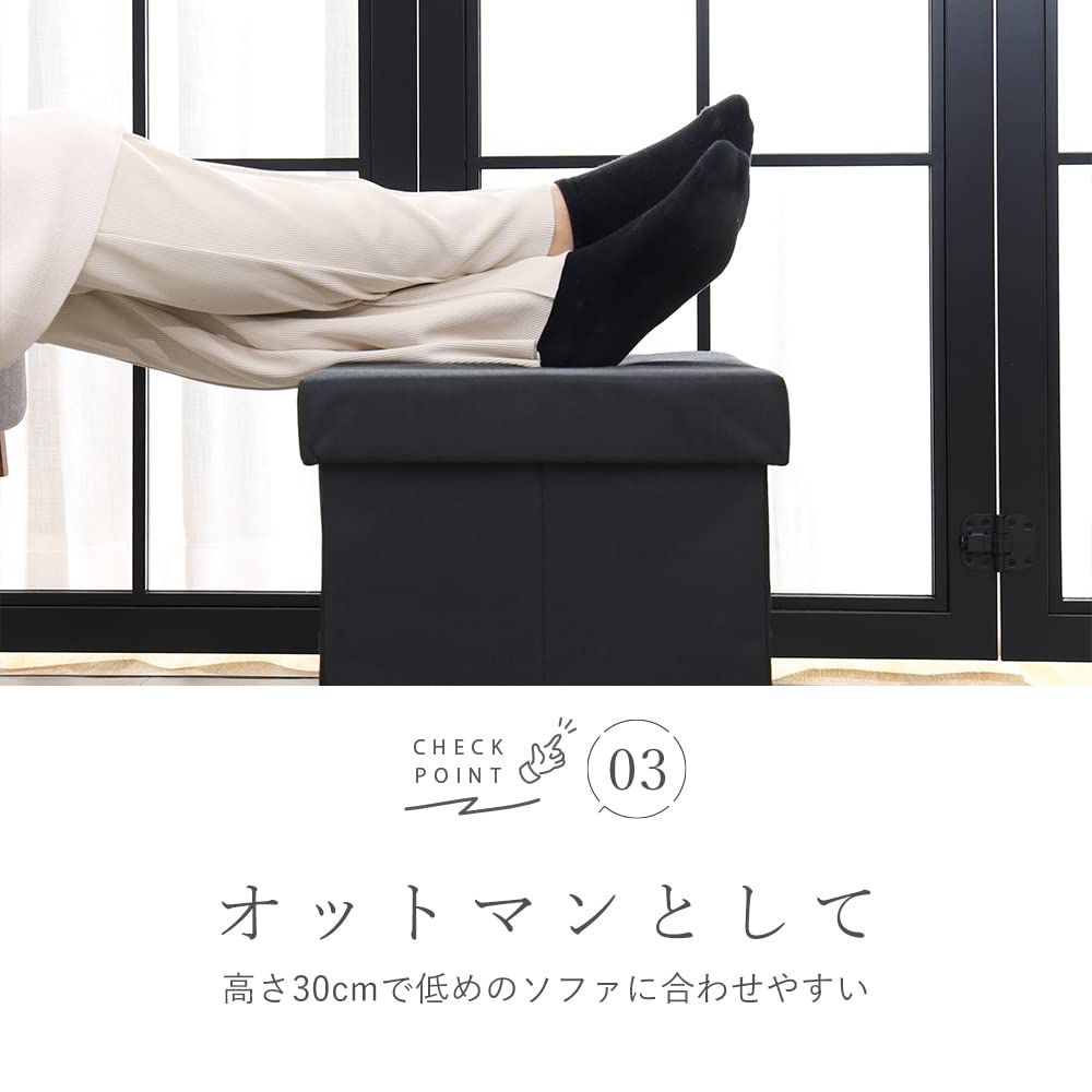 [BLKP] Pearl Metal Storage Stool Box with Lid, Ottoman Chair, Folding, Small, Black, N-7899