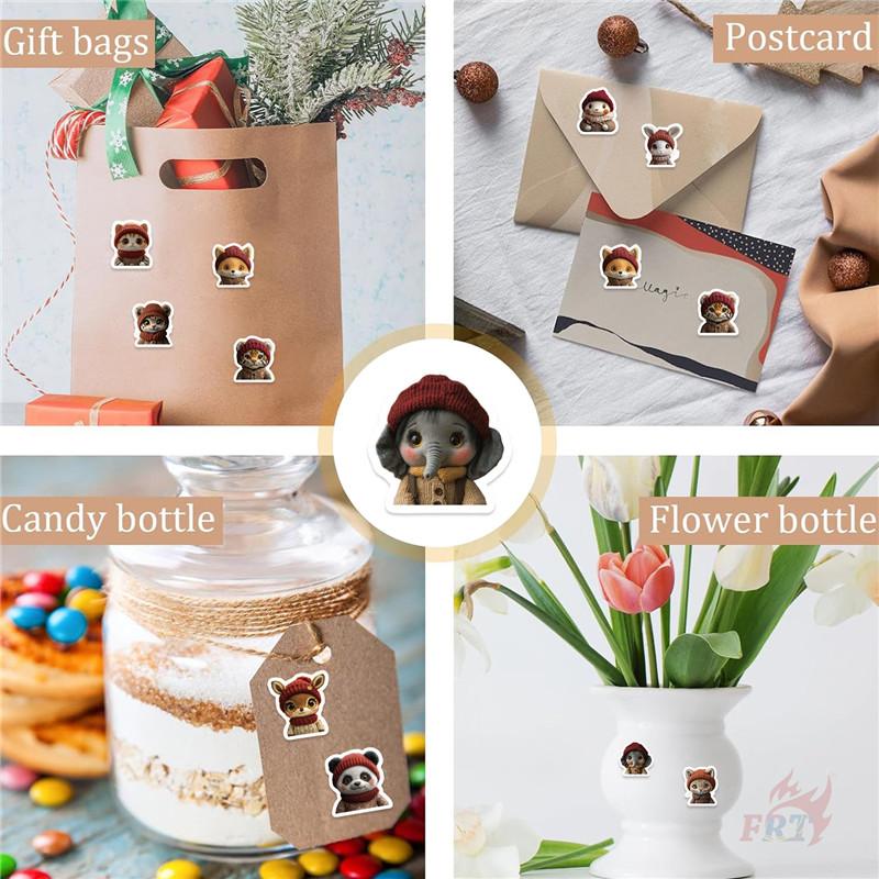 500Pcs/Roll Q Animals Wearing Knitted Hat Kids Rewards Stickers - DIY Scrapbooks Album Decor Sealing Label Decals