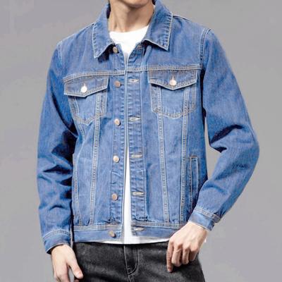 Men Coat Single-breasted Turn-down Collar Denim Cardigan Spring Jacket for Daily Wear