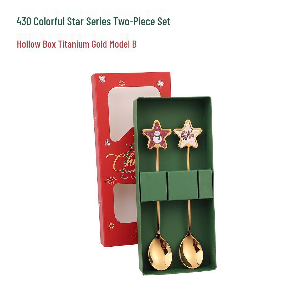 Christmas Cartoon Stainless Steel Spoon & Fork Set – Festive Cutlery with Gift Box