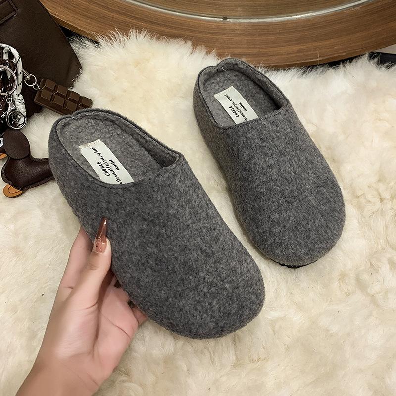 Thick-soled fluffy shoes with plush bag head Birkenstocks slippers elegant fairy style lazy shoes wear 22 autumn and winter models