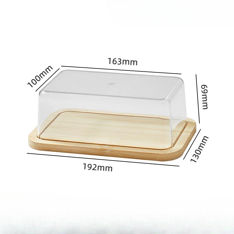 Cutie pentru unt cu capac transparent Cutie rectangulară din bambus pentru depozitarea și conservarea untuluiCutie din bambus pentru deserturi, prăjituri și brânzeturi