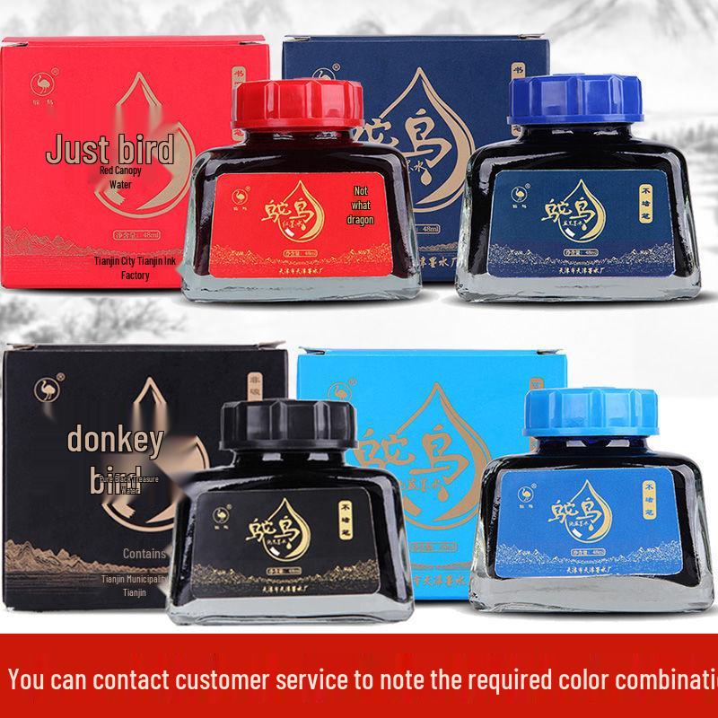 Ostrich Non-Carbon Ink for Series 5 Fountain Pens, Waterproof, Erasable, Red/Black/Pure Blue.