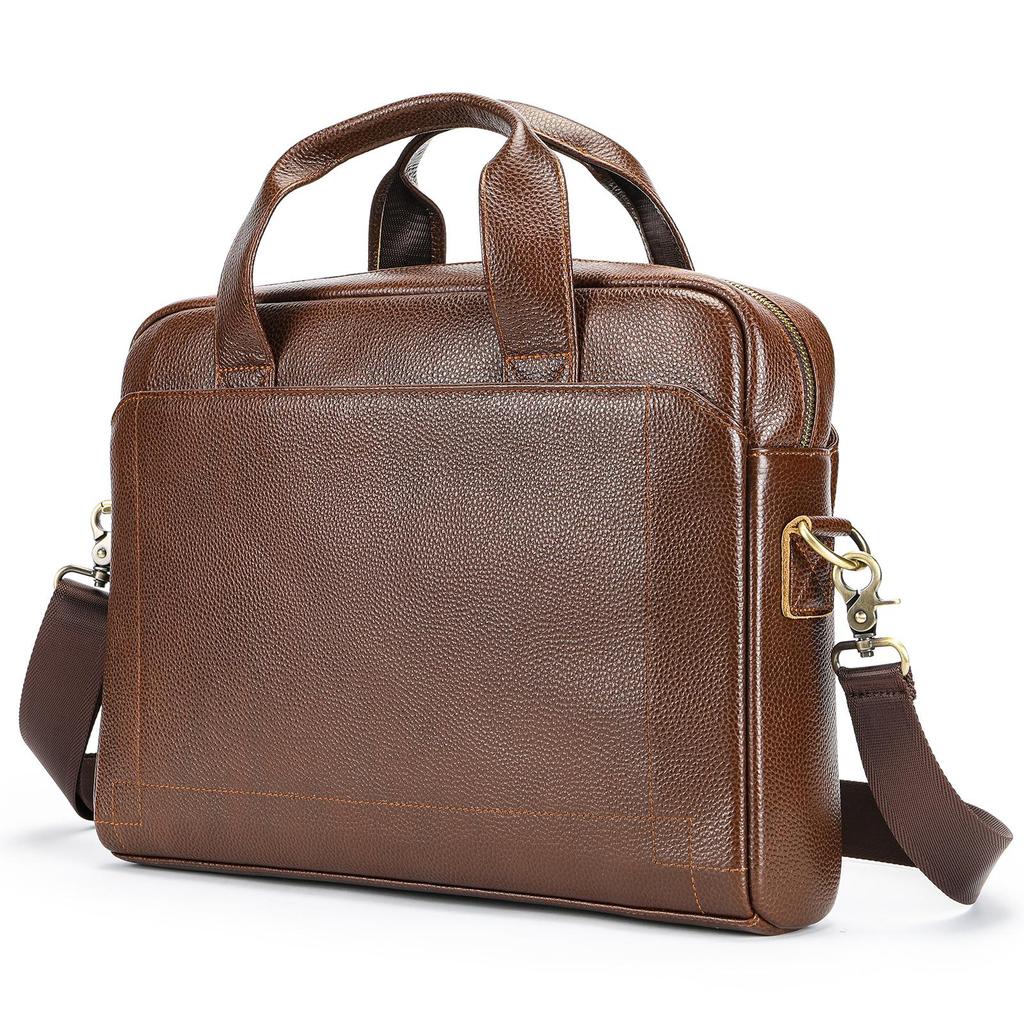 Malun Te Men's Genuine Leather Laptop Briefcase - Top Layer Cowhide Handbag