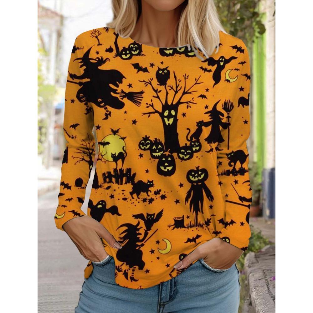 Halloween Women's long sleeved T-shirt Pumpkin 3D Printed Autumn Long