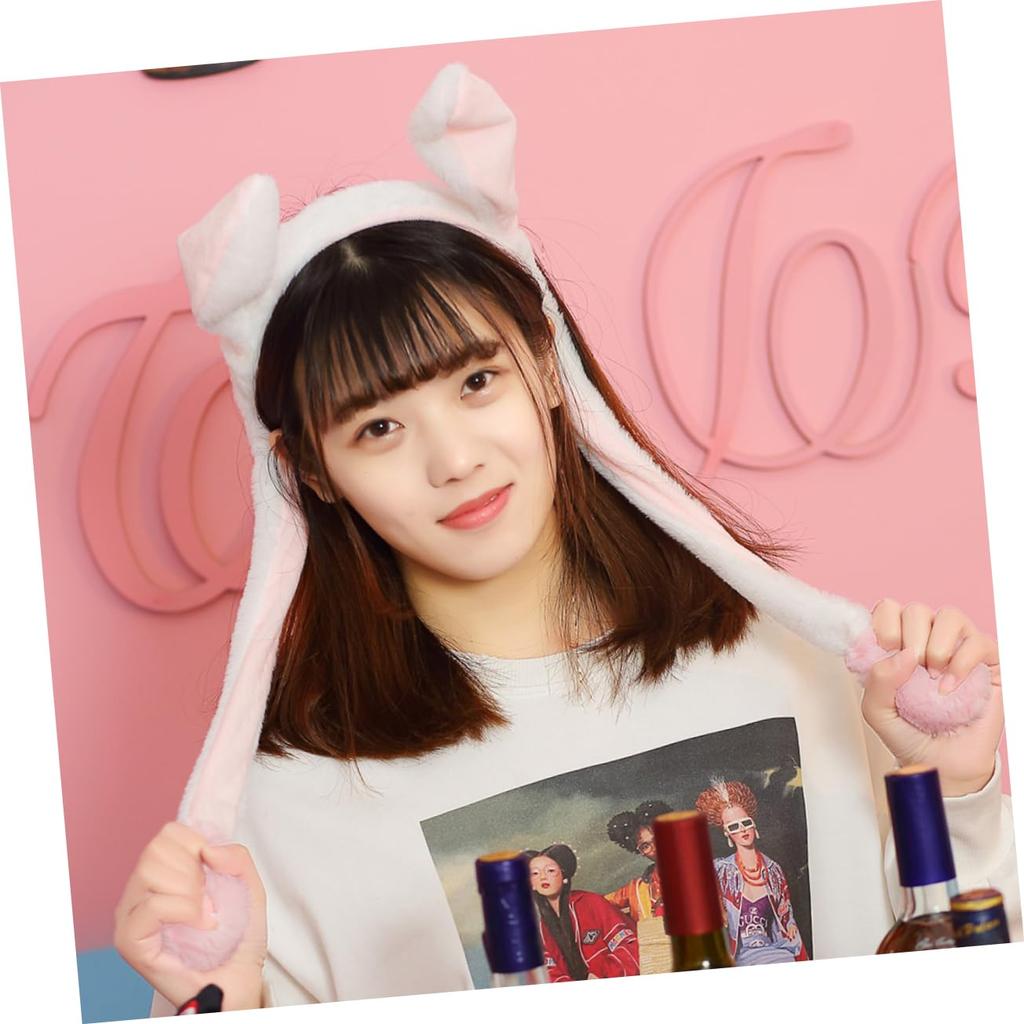 [minkissy] Girls' Hat, Moving Animal Ear Hat, Ear Headband, Popping Ears, Plush Bunny, Moving Bunny Ears, Funny Bunny Headband, Plush Headband,
