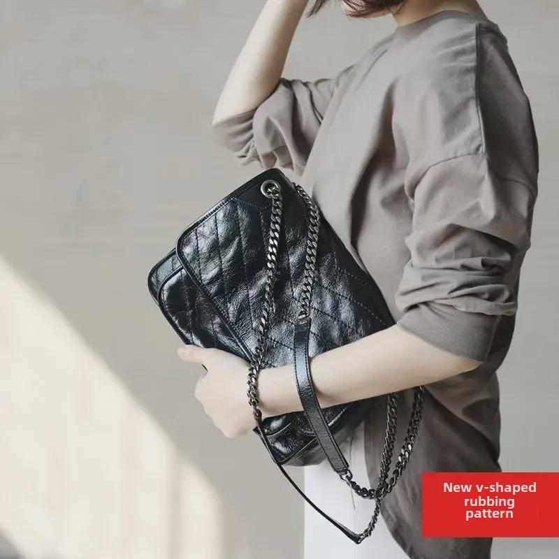 Yangshulin Women's 2022 Niki Retro Genuine Leather Chain Messenger Bag