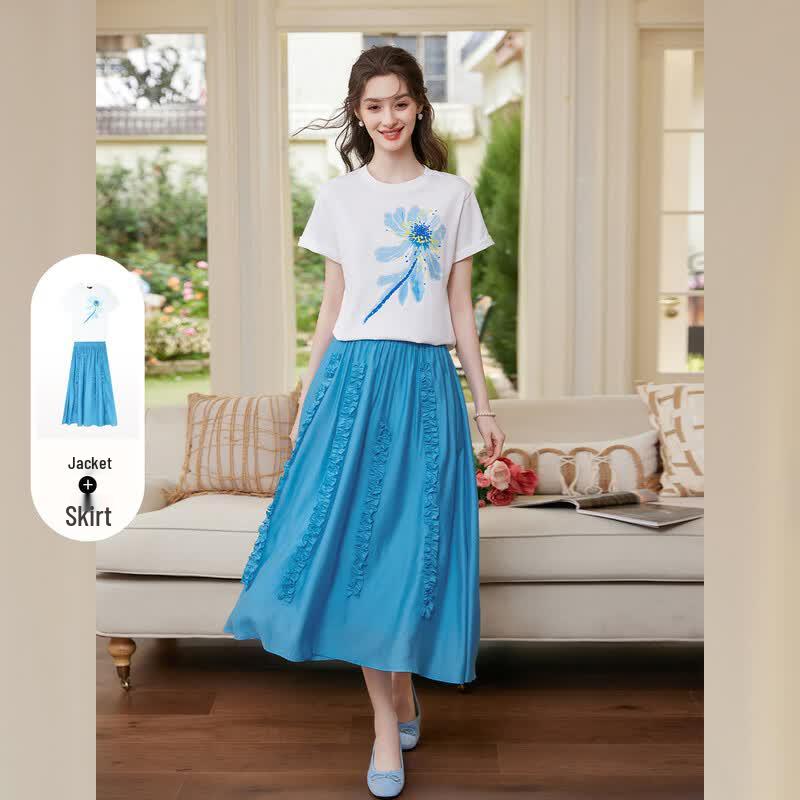 

Bailuyu Lazy Style Short Sleeve Two-Piece Dress Set S