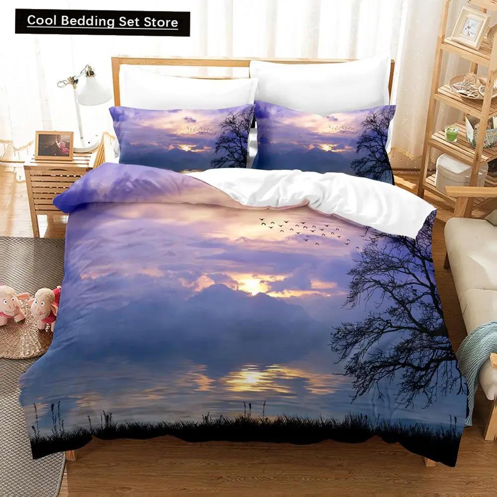 Comforter Natural Landscape Blue Sky Lawn Flower Double Queen King Size 2/3Pcs Polyester For Kids Teens Adults