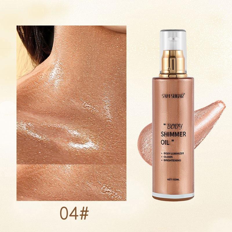 100ml Perlmutt Roségold Körper Schimmeröl Highlighter - Gesicht Aufhellen Glitzer Bronzer Haut Glanz Illuminator Make-up Glanz Flüssig