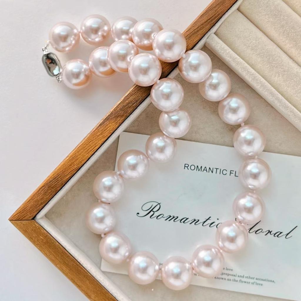 16Mm Vintage Haute Couture Large Grain Manta Rose Faux Crystal Pearl Necklace Collarbone Sweater Chain