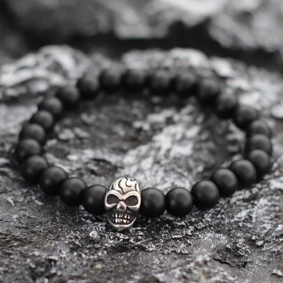 

Halloween Skull Bracelet For Men Unfading Natural Lava Tiger Eyes Beaded Braslet Hiphop Rock Cool Cycling Braclet Pulseria Homme 19.5cm(7.7inches) оникс