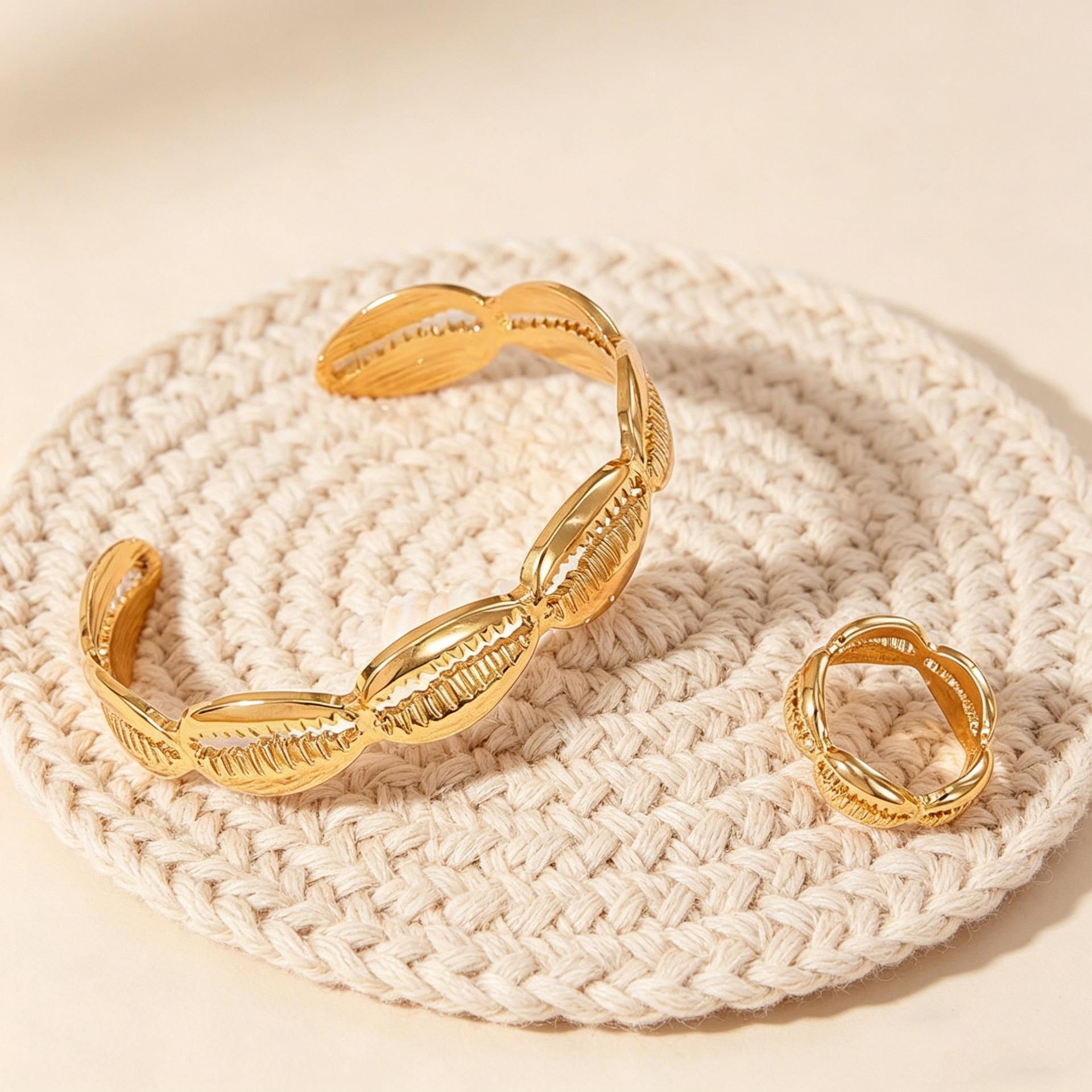 Popular Alloy Shell Bracelet Ring Beach Bohemian золотисто-желтый