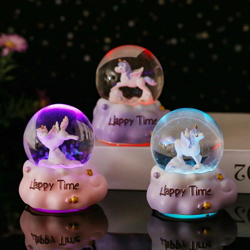 Go Pink Merry Round Crystal Ball Glow Cartoon Night Light Button Cell Electric