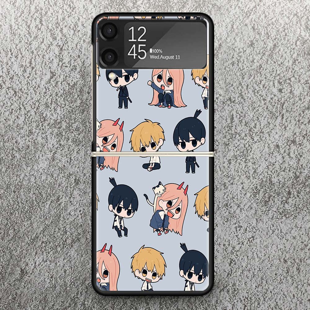C-Chainsaw Mans Cute Print Case For Samsung Galaxy Z Flip 3 4 5 6 7 5G Phone Shell Flip7 Flip6 Flip5 Flip4 Flip3 Pattern Cover F