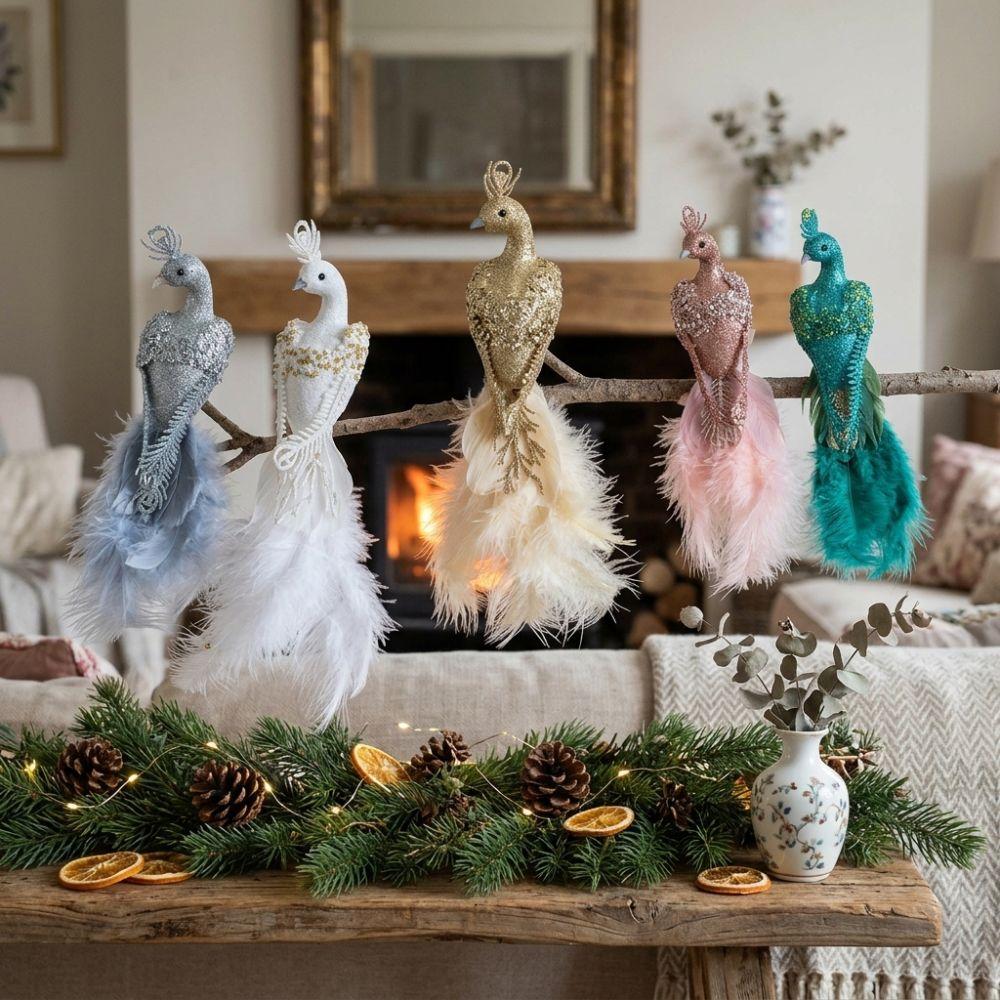Realistic Feather Bird Hanging Pendant Built-In Clip Faux Peacock Tree Hanging Xmas Decor