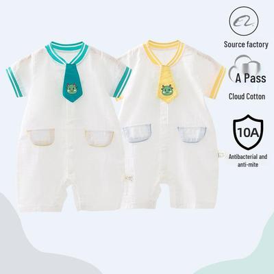 Premium Antibacterial Cotton Baby Bodysuit: Summer Short Sleeve Romper for Boys & Girls, Anti-Mite, Lightweight Crawling Outfit