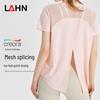 LAHN Sommer Yoga Top: Kurzärmelig, Sexy Rückenschlitz, Atmungsaktives Mesh für Pilates & Fitness