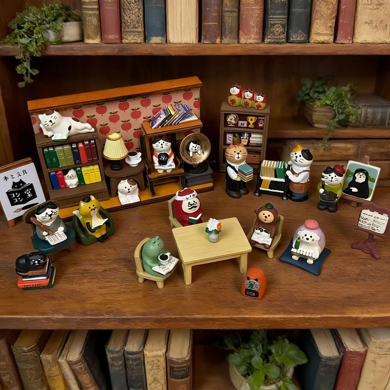 Japanese grocery zakka bookshelf reading micro scene ornament handmade DIY accessories Japanese cat resin small ornament