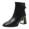 M259-1 Short Boots Women's Autumn and Winter Square Head Thick Heel Martin Boots Versatile Thin Boots Mid-heel Rear Zipper Fashion Boots Women