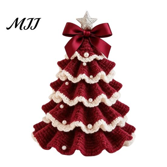 Decorative Yarn Tree for Bookshelves DIY Crochet Christmas Kit, Beginner-Friendly Xmas Craft Kit with Bow Wool Set And Faux Pearl Embellishment,