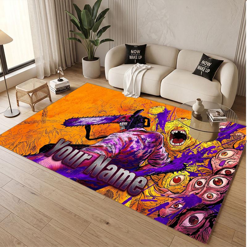 Custom Name Crystal Velvet Rug,Chainsaw Man Comfortable Anti Slip Floor Mat For Room Decoration