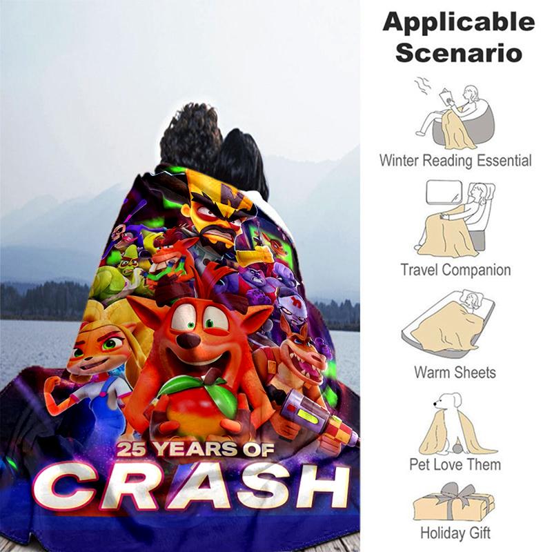 1pc Blanket Crash Bandicoot Print Design, Lightweight Blanket for Sofa, Bed- Soft &Warm, Gift for All Seasons like Christmas, Halloween