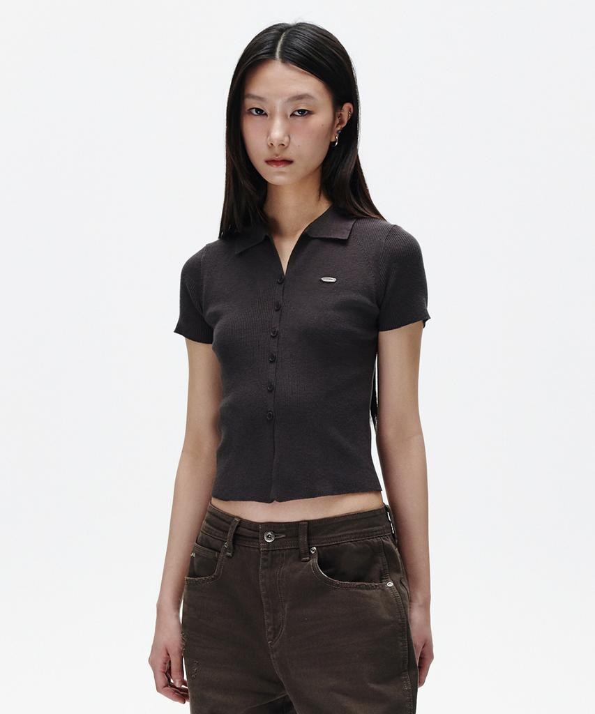 MAHAGRID Button-Up Collar Knit Charcoal(Mg2Fmfk616A)