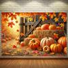 2D Planar Autumn Pumpkin Haystack Scene Background Fabric, 1 Piece, Polyester Wall-hanging Fabric, Party and Seasonal De