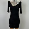 Gray Long-Sleeve Sexy Chest-Revealing Tight Hip Dress