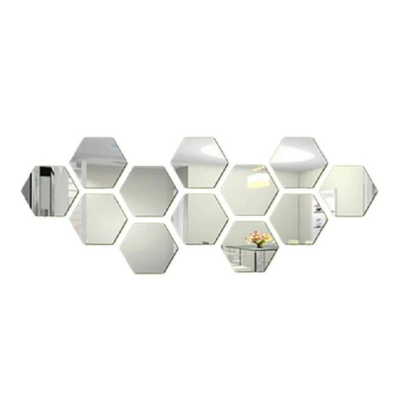 

12PCS/3D Mirror Wall Sticker Hexagon Decal Home Decor With Built-in Adhesive and Removable Home Decoration Hexagonal Mirror 4.6x4cm серебряный