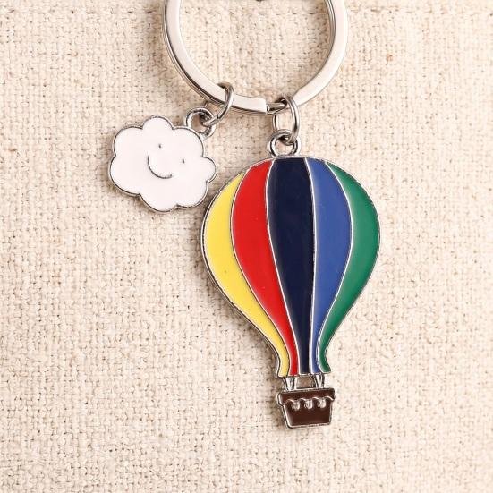 Llavero Colgante Esmalte Arcoíris Globo Aerostático Encanto Portallaves con Nube Sonriente Accesorio Decorativo para Mochila