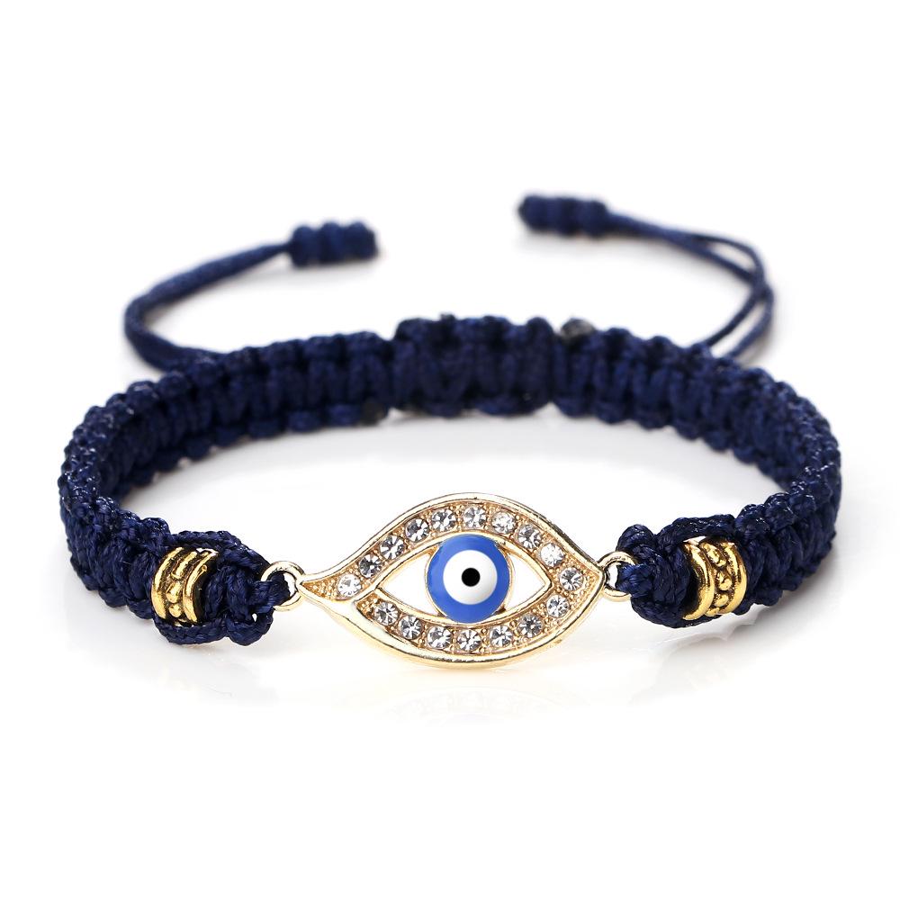 Boho-Handgefertigtes Blaues Strassstein-Böser Blick-Armband mit Rotes Nylonband