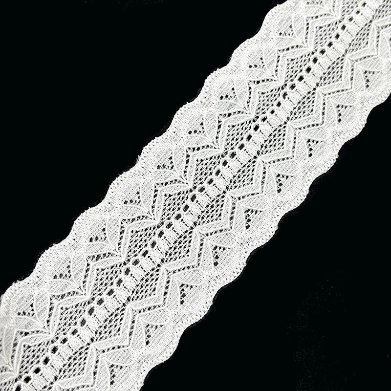 WH7302 Elastic White Jacquard Lace Trim - Soft & Durable for Underwear/Shorts, Lingerie Lace Supplier белый