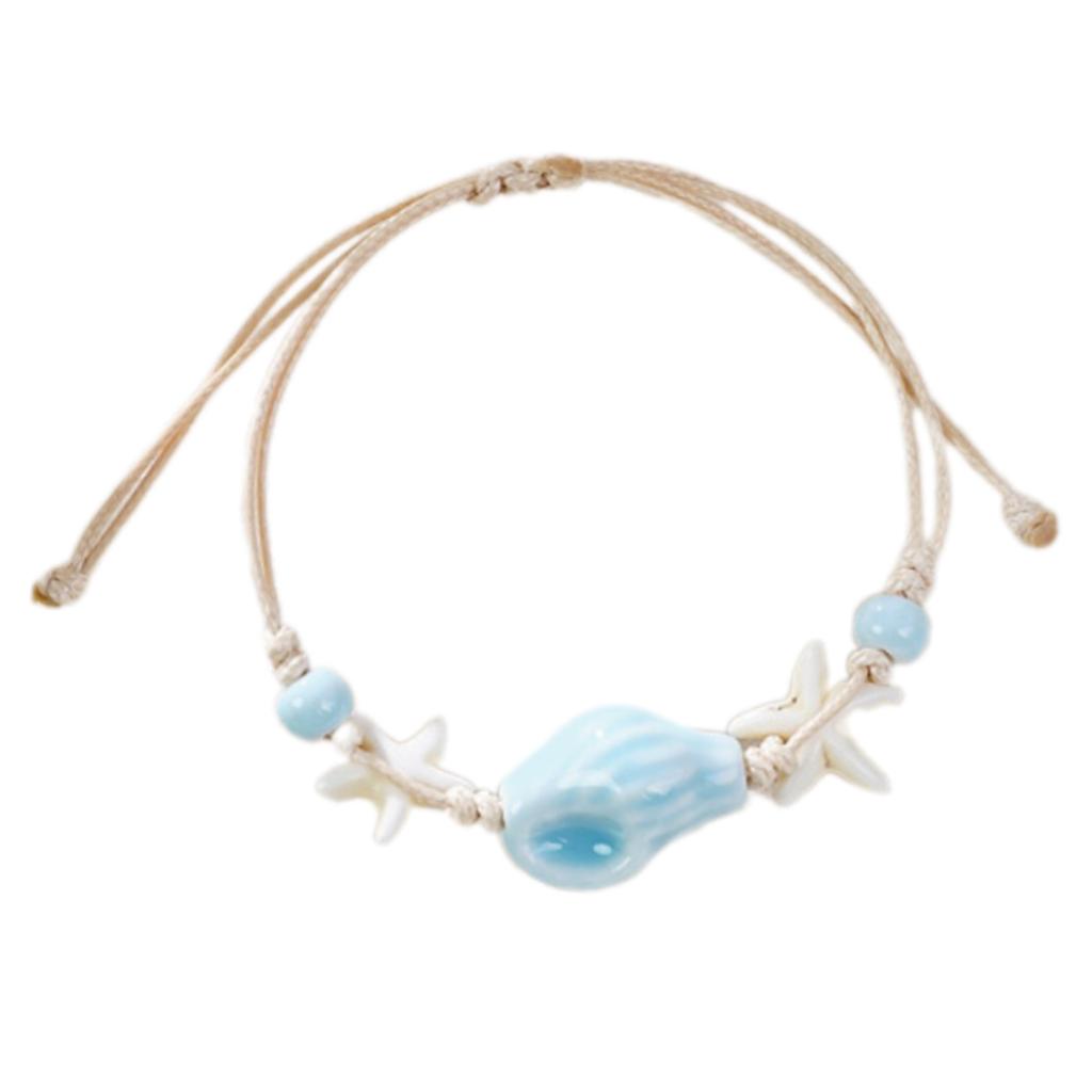 Ocean Theme Ceramic Starfish Conch Braided Bracelet Lightweight Handchain Jewelry For Women Beach Party Daily Wear
