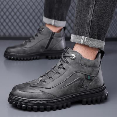 Fashion Classic Mens Winter Boots Genuine Leather Sneakers Fur Plush Snow Shoes Outdoor Warm Ankle Boots Outdoor Male Hiking Shoes Botas