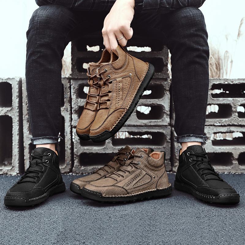 Men's Mid-Top Winter Fleece-Lined New High-Top Sports Climbing Shoes British Style Men's Working Boots