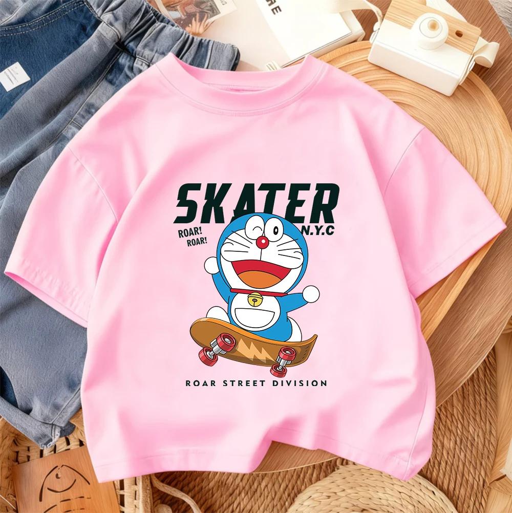 2026 Summer Kids' T-Shirt Doraemon Cute Design Fashionable Crew Neck Casual Streetwear