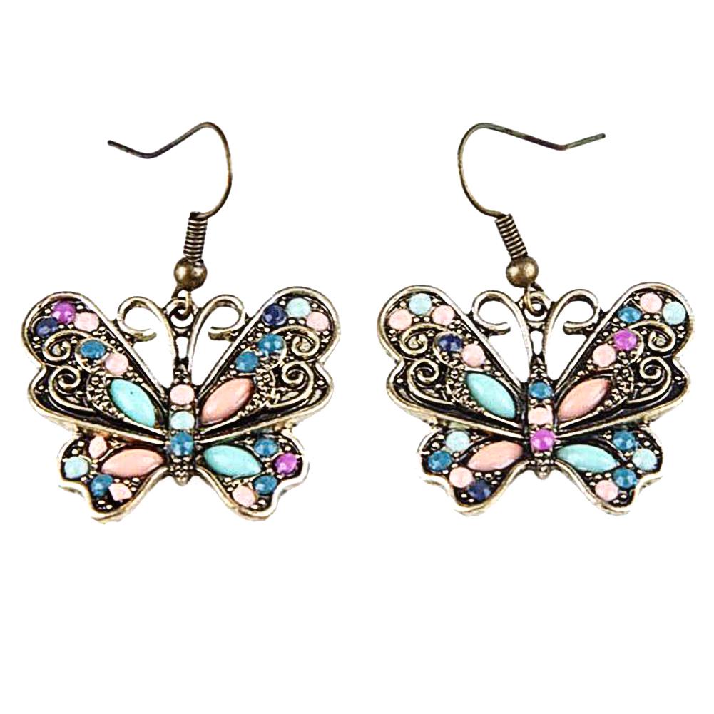 Stylish Bohemian Women Butterfly Dragonfly Rhinestone Charm Hook Earrings Jewelry Gift