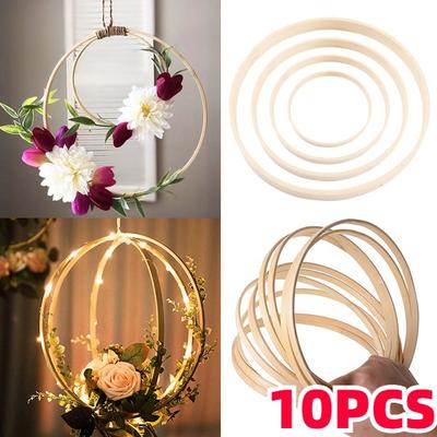 10 piezas de anillos atrapasueños redondos de madera de bambú, herramientas para manualidades, 10-30 cm