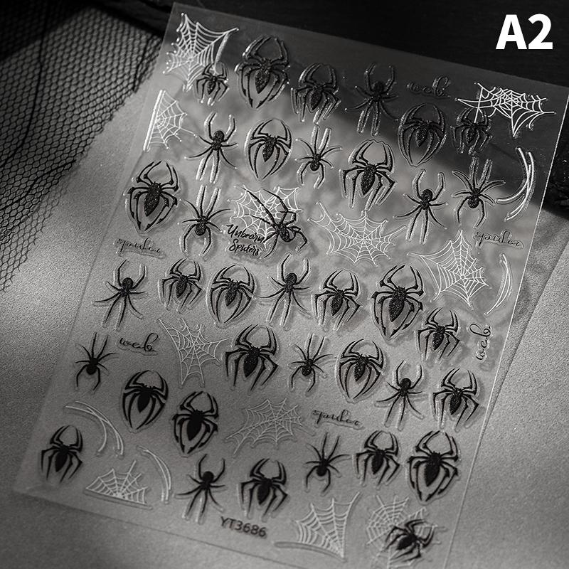 5D Relief Halloween Spider Nails Sticker Black Spiders Cobweb Embossed Diy Manicure Decals