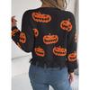 QICED Autumn Winter Halloween Color-blocking Pumpkin Cut-up Long-sleeved Pullover Sweater Women's Clothing