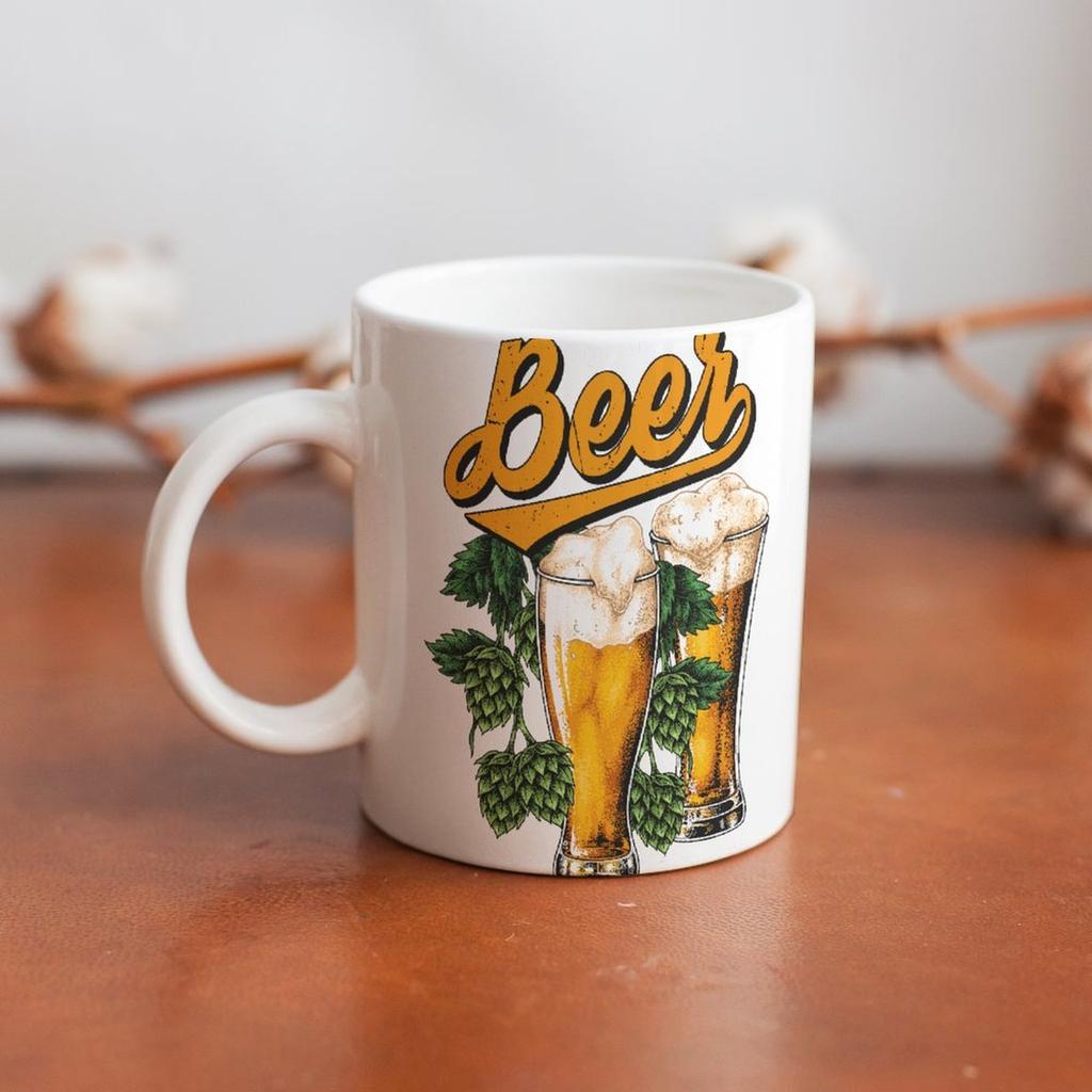 1pc 11oz Ceramic Beer Lover Mug with Double-Sided Printed Design, Home Drinkware