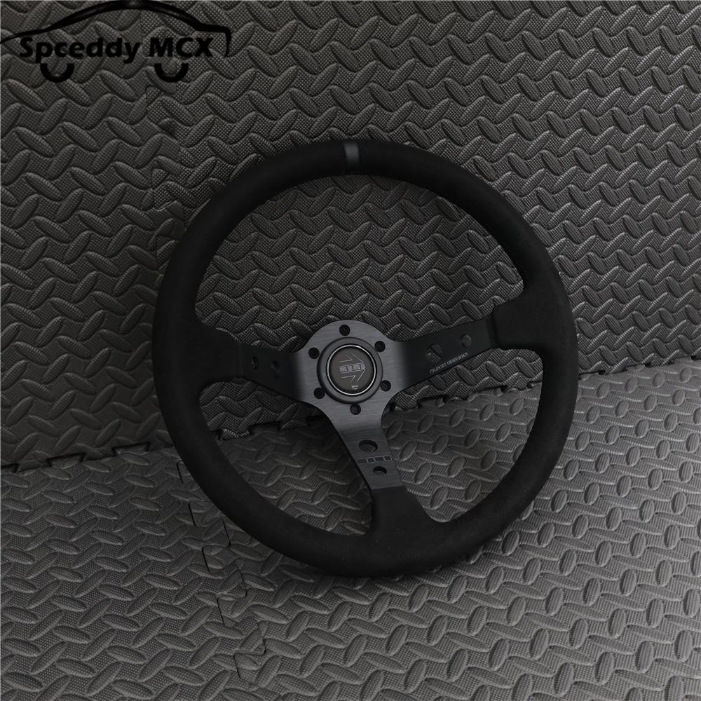 14inch 350mm Car Steering Wheel Suede Leather/Genuine Leather Deep Concave Drift JDM Racing Black Edition 2407MOBE125