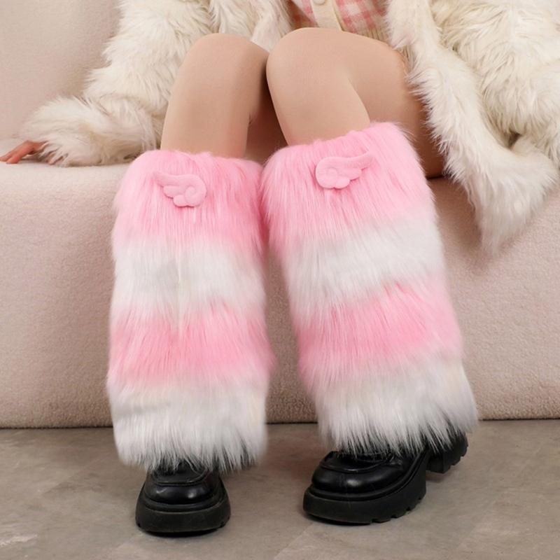 Anime Cute 3D Wing Boot Cover Women Girls Japanese Colorblock Plush Leg Warmer