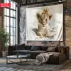 Cute Baby Lion with Crown Tapestry Little King Lion Cub Wall Hanging Aesthetic Nursery Room Decor suitable use in offices bars