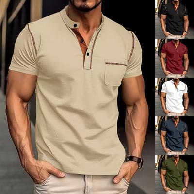 Magliette Estive da Uomo a Manica Corta con Scollo a V, Bottoni, Tinta Unita, con Taschino, Magliette Sportive Traspiranti Estive, T-shirt